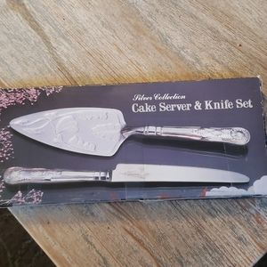 Silver plated cake server and knife set
